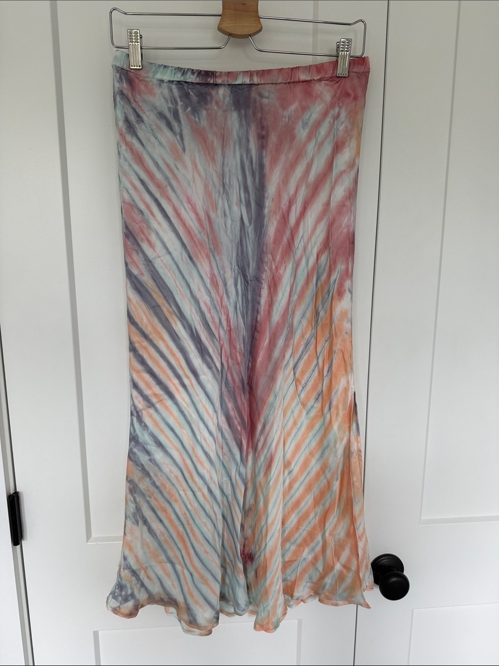 Pastel Tie-Dye Maxi Skirt - Flowy Women's Skirt in Coral, Blue & Gray